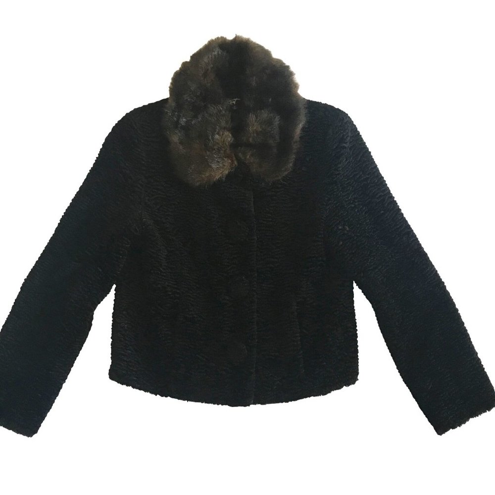 Black Faux Persian Lamb & Faux Fur Jacket Womens Medium Black Rivet